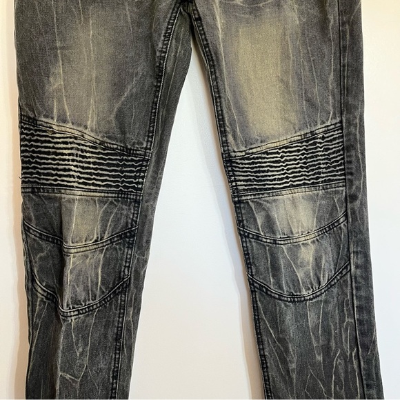 Men’s Reset Platinum Denim Black‎ Bleach Detail Moto Jeans Size 36 X 30 - Picture 5 of 7